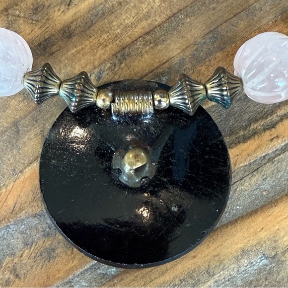 Art Deco Style Black Beaded Choker Rose Quartz Wedding Cake Beads Antique Button - Picture 7 of 11